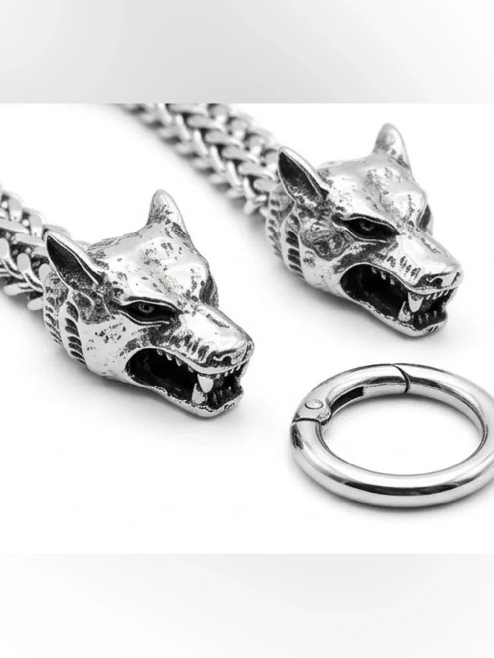 Men's Stainless Steel double Wolf Head Chain Bracelet - Bold Statement Jewelry